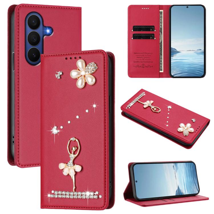 Custodia per telefono in ecopelle con protezione RFID e strass, a tema ballerina, con motivo a ballerina., For Samsung Galaxy Z Fold7 5G