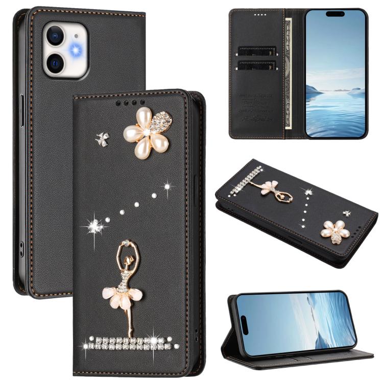 Custodia per telefono in ecopelle con protezione RFID e strass, a tema ballerina, con motivo a ballerina., For iPhone 11 Pro Max, For iPhone 11, For iPhone 11 Pro