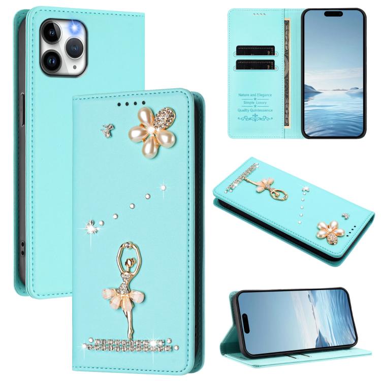Custodia per telefono in ecopelle con protezione RFID e strass, a tema ballerina, con motivo a ballerina., For iPhone 11 Pro Max, For iPhone 11, For iPhone 11 Pro