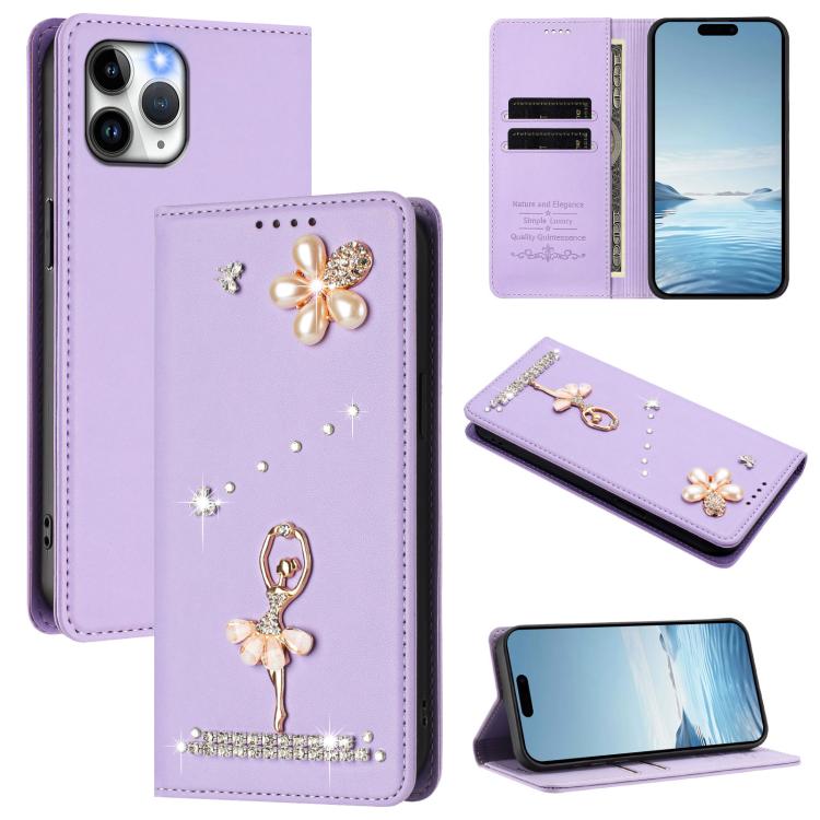 Custodia per telefono in ecopelle con protezione RFID e strass, a tema ballerina, con motivo a ballerina., For iPhone 11 Pro Max, For iPhone 11, For iPhone 11 Pro