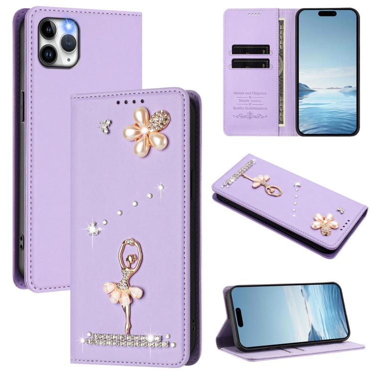 Custodia per telefono in ecopelle con protezione RFID e strass, a tema ballerina, con motivo a ballerina., For iPhone 11 Pro Max, For iPhone 11, For iPhone 11 Pro