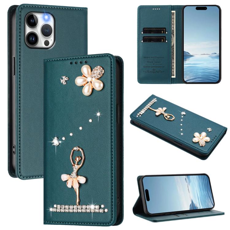 Custodia per telefono in ecopelle con protezione RFID e strass, a tema ballerina, con motivo a ballerina., For iPhone 13 Pro, For iPhone 12 / 12 Pro, For iPhone 12 Pro Max