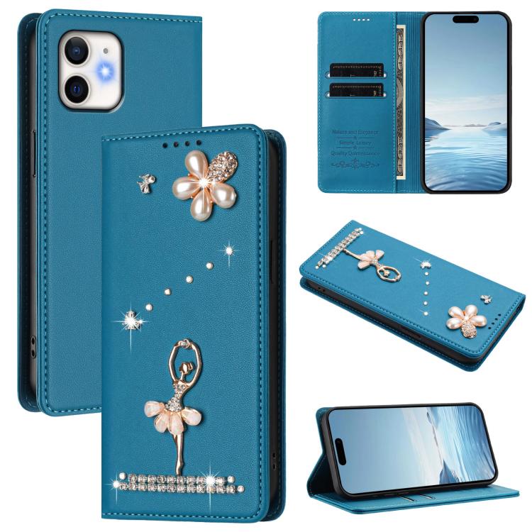 Custodia per telefono in ecopelle con protezione RFID e strass, a tema ballerina, con motivo a ballerina., For iPhone 13 Pro, For iPhone 12 / 12 Pro, For iPhone 12 Pro Max