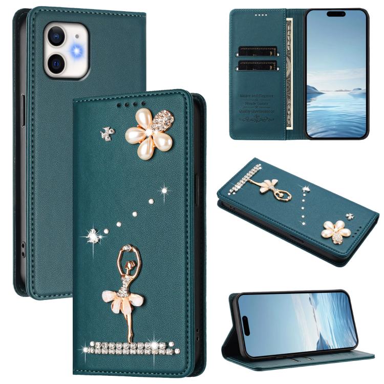Custodia per telefono in ecopelle con protezione RFID e strass, a tema ballerina, con motivo a ballerina., For iPhone 13 Pro, For iPhone 12 / 12 Pro, For iPhone 12 Pro Max