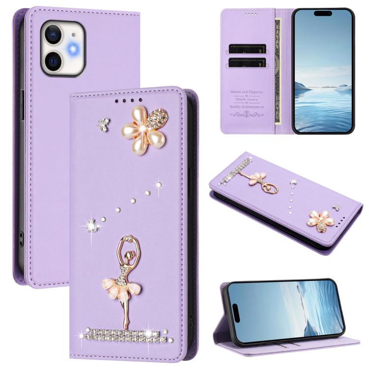 Custodia per telefono in ecopelle con protezione RFID e strass, a tema ballerina, con motivo a ballerina., For iPhone 13 Pro, For iPhone 12 / 12 Pro, For iPhone 12 Pro Max