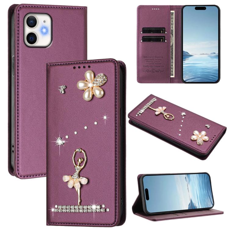 Custodia per telefono in ecopelle con protezione RFID e strass, a tema ballerina, con motivo a ballerina., For iPhone 13 Pro, For iPhone 12 / 12 Pro, For iPhone 12 Pro Max