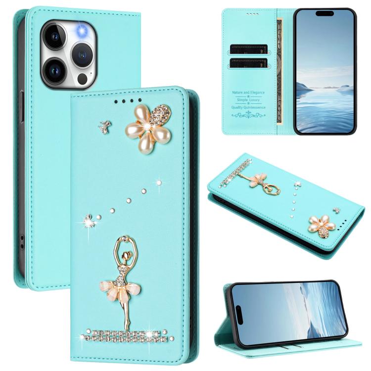 Custodia per telefono in ecopelle con protezione RFID e strass, a tema ballerina, con motivo a ballerina., For iPhone 13 Pro, For iPhone 12 / 12 Pro, For iPhone 12 Pro Max
