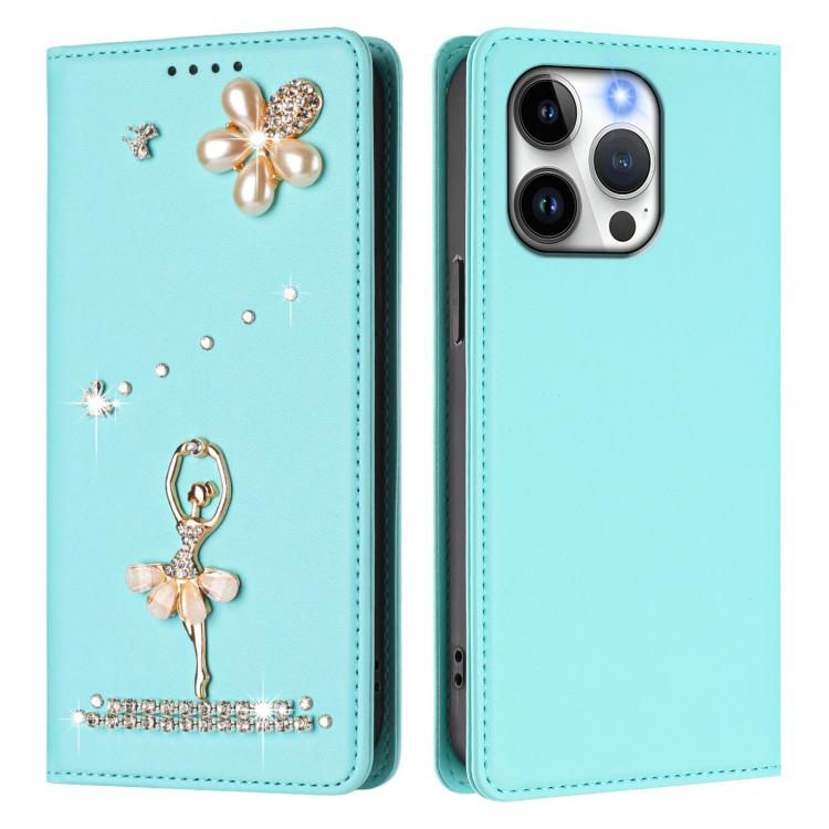 Custodia per telefono in ecopelle con protezione RFID e strass, a tema ballerina, con motivo a ballerina., For iPhone 13 Pro, For iPhone 12 / 12 Pro, For iPhone 12 Pro Max