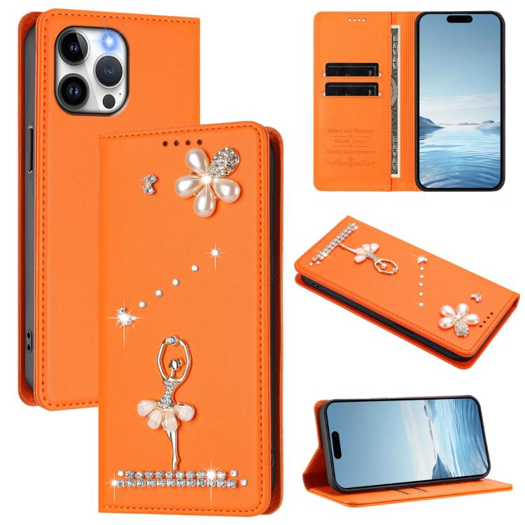 Custodia per telefono in ecopelle con protezione RFID e strass, a tema ballerina, con motivo a ballerina., For iPhone 14 Pro, For iPhone 14 Pro Max, For iPhone 13 Pro Max