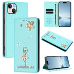 Custodia per telefono in ecopelle con protezione RFID e strass, a tema ballerina, con motivo a ballerina., For iPhone 15, For iPhone 14 Plus, For iPhone 14 / 13