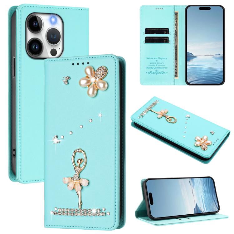 Custodia per telefono in ecopelle con protezione RFID e strass, a tema ballerina, con motivo a ballerina., For iPhone 14 Pro, For iPhone 14 Pro Max, For iPhone 13 Pro Max