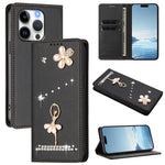 Custodia per telefono in ecopelle con protezione RFID e strass, a tema ballerina, con motivo a ballerina., For iPhone 14 Pro, For iPhone 14 Pro Max, For iPhone 13 Pro Max