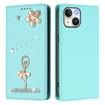 Custodia per telefono in ecopelle con protezione RFID e strass, a tema ballerina, con motivo a ballerina., For iPhone 15, For iPhone 14 Plus, For iPhone 14 / 13