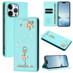 Custodia per telefono in ecopelle con protezione RFID e strass, a tema ballerina, con motivo a ballerina., For iPhone 15 Pro Max, For iPhone 15 Pro, For iPhone 15 Plus