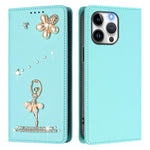 Custodia per telefono in ecopelle con protezione RFID e strass, a tema ballerina, con motivo a ballerina., For iPhone 15 Pro Max, For iPhone 15 Pro, For iPhone 15 Plus
