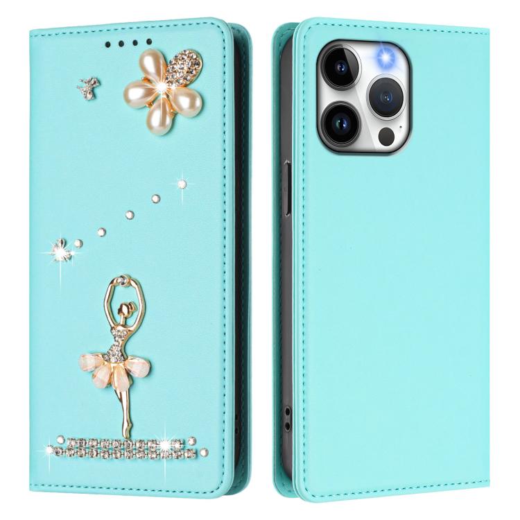Custodia per telefono in ecopelle con protezione RFID e strass, a tema ballerina, con motivo a ballerina., For iPhone 15 Pro Max, For iPhone 15 Pro, For iPhone 15 Plus