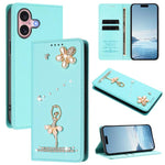 Custodia per telefono in ecopelle con protezione RFID e strass, a tema ballerina, con motivo a ballerina., For iPhone 16 Pro, For iPhone 16 Plus, For iPhone 16