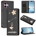 Custodia per telefono in ecopelle con protezione RFID e strass, a tema ballerina, con motivo a ballerina., For iPhone 16 Pro, For iPhone 16 Plus, For iPhone 16
