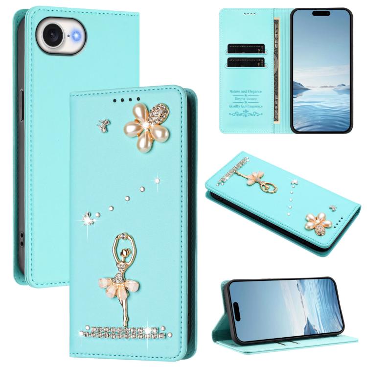 Custodia per telefono in ecopelle con protezione RFID e strass, a tema ballerina, con motivo a ballerina., For iPhone 17e / 16e, For iPhone 17 Pro Max, For iPhone 17 Pro