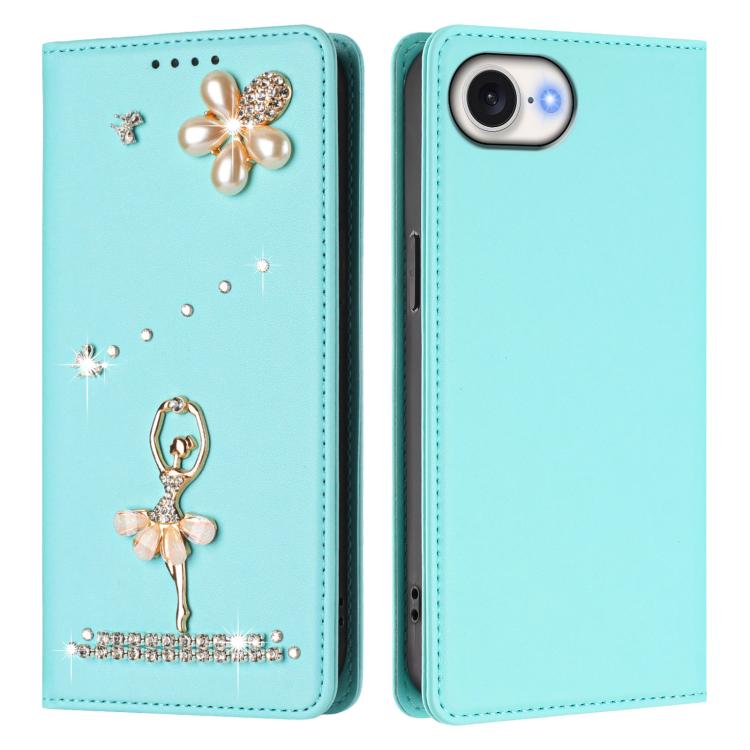 Custodia per telefono in ecopelle con protezione RFID e strass, a tema ballerina, con motivo a ballerina., For iPhone 17e / 16e, For iPhone 17 Pro Max, For iPhone 17 Pro