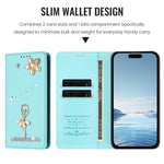 Custodia per telefono in ecopelle con protezione RFID e strass, a tema ballerina, con motivo a ballerina., For iPhone 17e / 16e, For iPhone 17 Pro Max, For iPhone 17 Pro