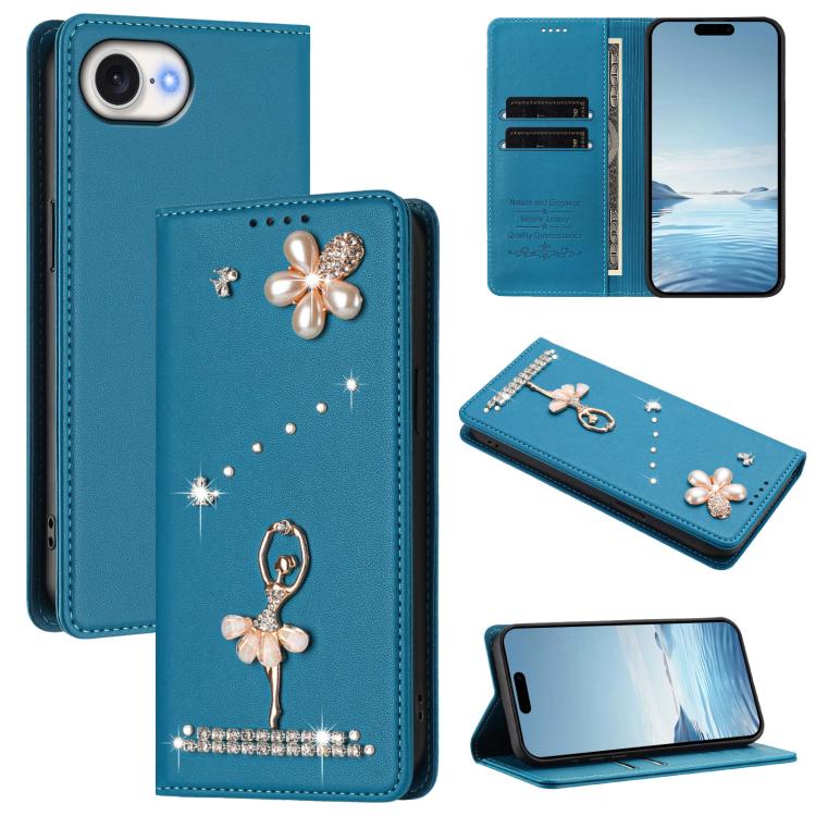 Custodia per telefono in ecopelle con protezione RFID e strass, a tema ballerina, con motivo a ballerina., For iPhone 17e / 16e, For iPhone 17 Pro Max, For iPhone 17 Pro