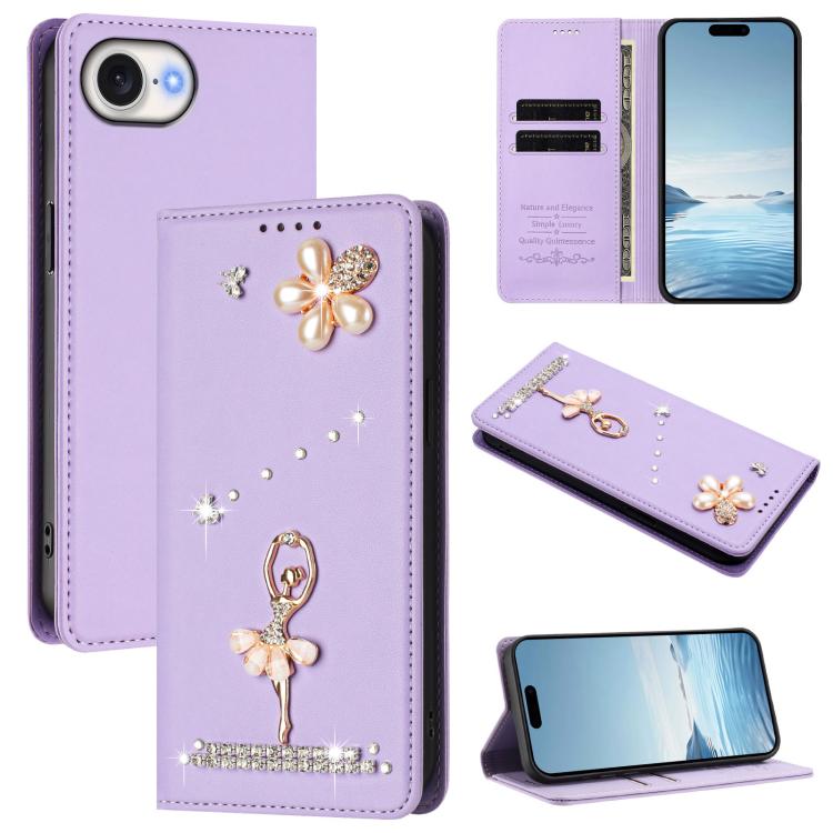 Custodia per telefono in ecopelle con protezione RFID e strass, a tema ballerina, con motivo a ballerina., For iPhone 17e / 16e, For iPhone 17 Pro Max, For iPhone 17 Pro