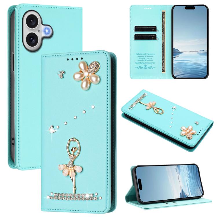 Custodia per telefono in ecopelle con protezione RFID e strass, a tema ballerina, con motivo a ballerina., For iPhone 17, For iPhone Air, For iPhone 16 Pro Max