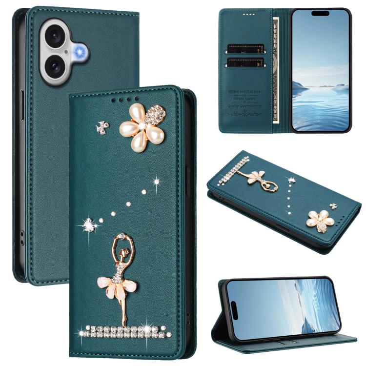 Custodia per telefono in ecopelle con protezione RFID e strass, a tema ballerina, con motivo a ballerina., For iPhone 17, For iPhone Air, For iPhone 16 Pro Max