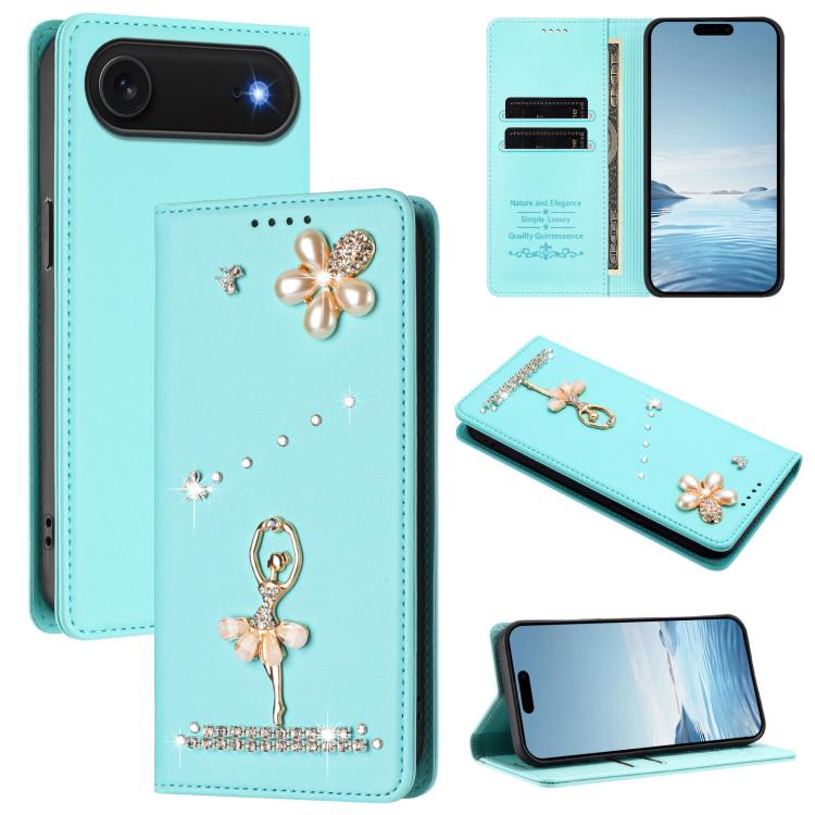 Custodia per telefono in ecopelle con protezione RFID e strass, a tema ballerina, con motivo a ballerina., For iPhone 17, For iPhone Air, For iPhone 16 Pro Max