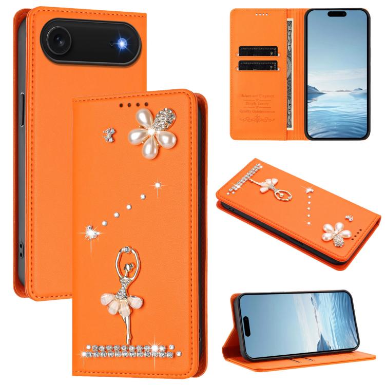 Custodia per telefono in ecopelle con protezione RFID e strass, a tema ballerina, con motivo a ballerina., For iPhone 17, For iPhone Air, For iPhone 16 Pro Max