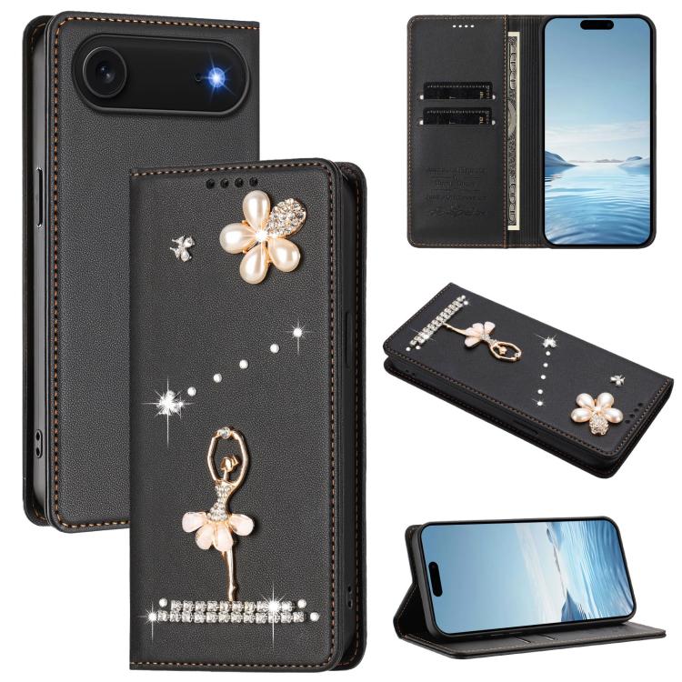 Custodia per telefono in ecopelle con protezione RFID e strass, a tema ballerina, con motivo a ballerina., For iPhone 17, For iPhone Air, For iPhone 16 Pro Max