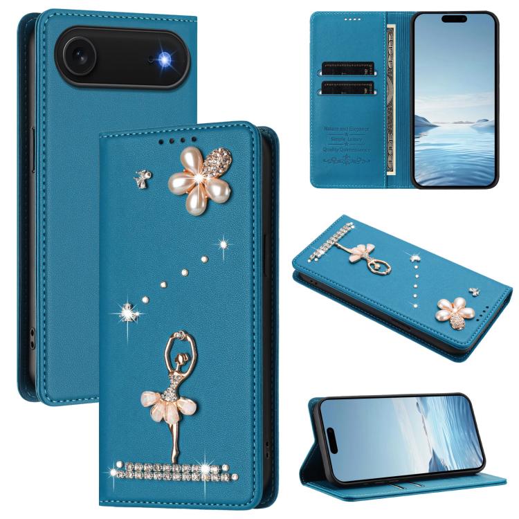 Custodia per telefono in ecopelle con protezione RFID e strass, a tema ballerina, con motivo a ballerina., For iPhone 17, For iPhone Air, For iPhone 16 Pro Max
