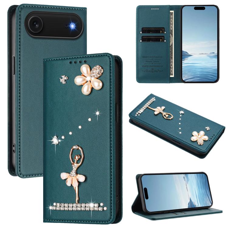 Custodia per telefono in ecopelle con protezione RFID e strass, a tema ballerina, con motivo a ballerina., For iPhone 17, For iPhone Air, For iPhone 16 Pro Max