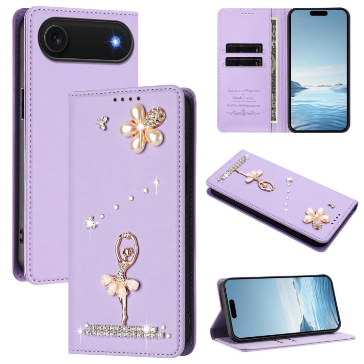 Custodia per telefono in ecopelle con protezione RFID e strass, a tema ballerina, con motivo a ballerina., For iPhone 17, For iPhone Air, For iPhone 16 Pro Max