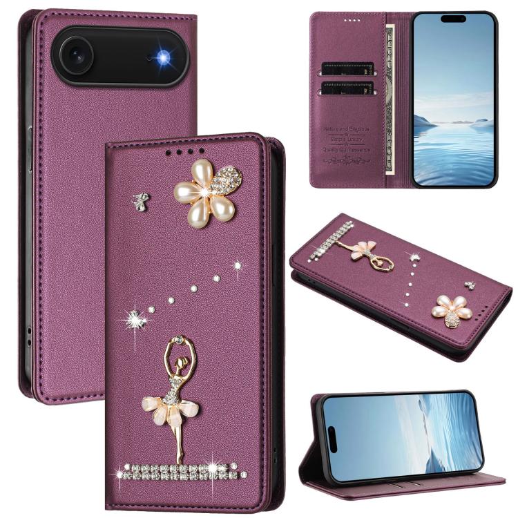 Custodia per telefono in ecopelle con protezione RFID e strass, a tema ballerina, con motivo a ballerina., For iPhone 17, For iPhone Air, For iPhone 16 Pro Max