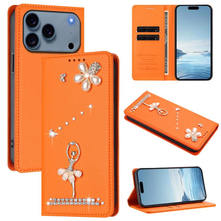 Custodia per telefono in ecopelle con protezione RFID e strass, a tema ballerina, con motivo a ballerina., For iPhone 17e / 16e, For iPhone 17 Pro Max, For iPhone 17 Pro