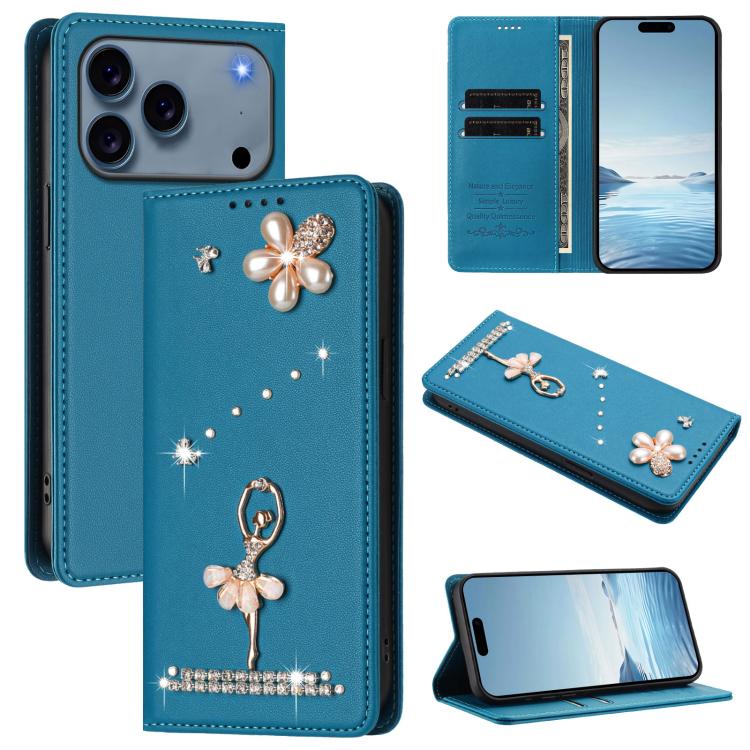 Custodia per telefono in ecopelle con protezione RFID e strass, a tema ballerina, con motivo a ballerina., For iPhone 17e / 16e, For iPhone 17 Pro Max, For iPhone 17 Pro
