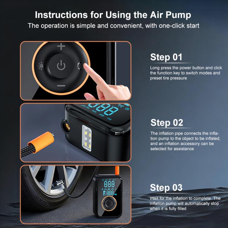SUITU ST-5535B Pompa d'aria per auto wireless con display digitale da 4000 mAh, gonfiatore elettrico intelligente per pneumatici