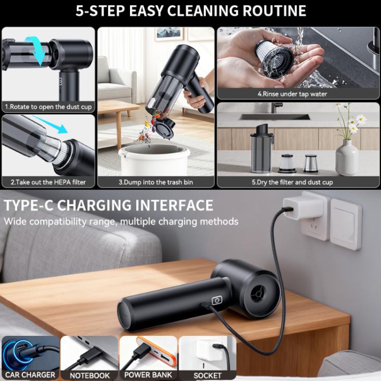 SUITU Aspirapolvere portatile wireless con funzione soffiante e doppia aspirazione per auto, One Touch Dustbin Emptying, Ordinary Dustbin