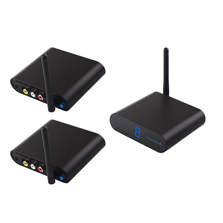 Measy AV530-2 Trasmettitore audio/video wireless a 5,8 GHz + 2 ricevitori, distanza di trasmissione: 300 m, Black US Plug