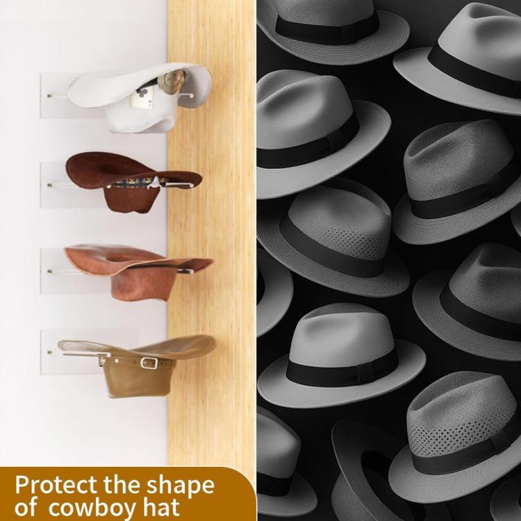 Supporto da parete in acrilico trasparente per riporre cappelli da cowboy e cappelli da sole., Single Pack, 2pcs/Pack