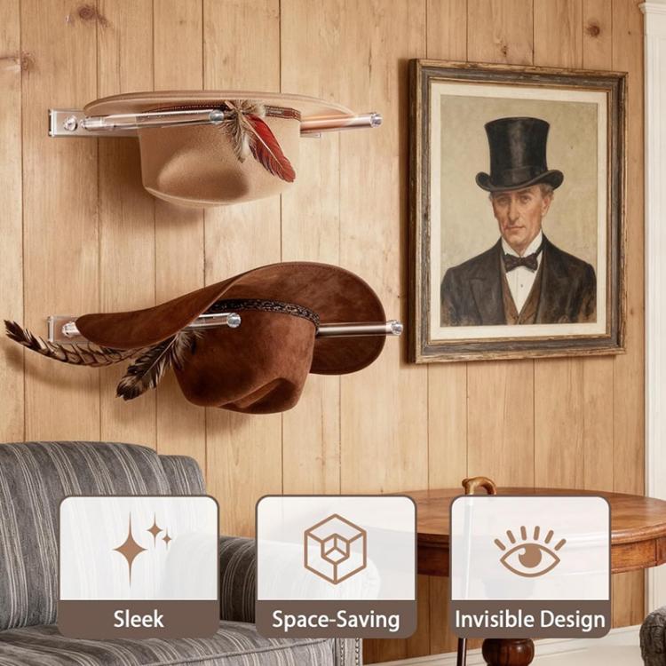 Porta cappelli da cowboy regolabile con tre fori in acrilico trasparente, da parete., Single Pack, 2pcs/Pack