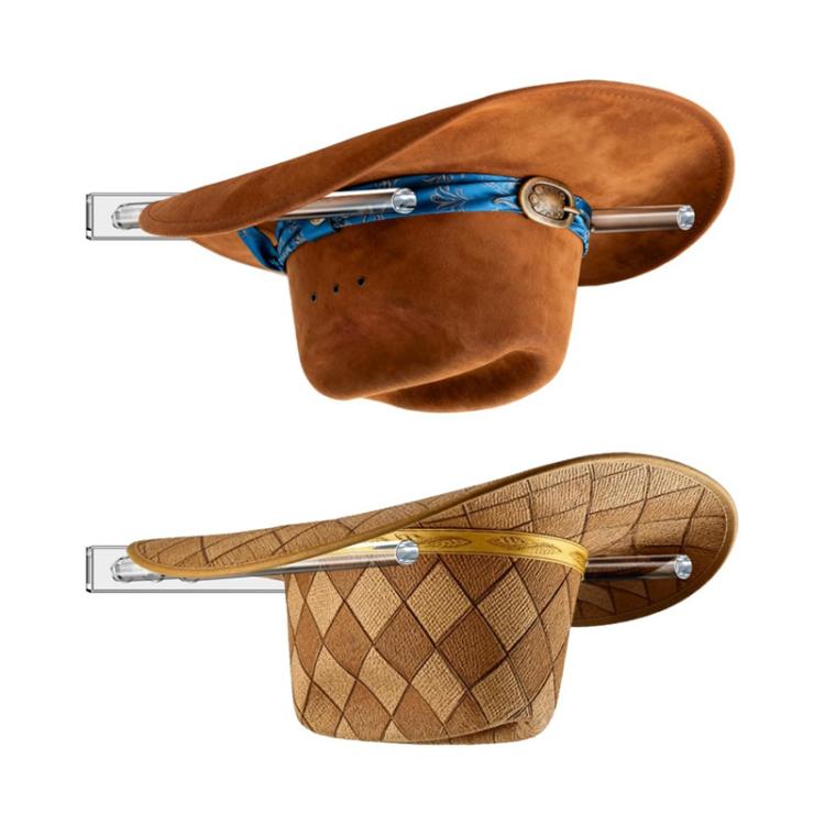 Porta cappelli da cowboy regolabile con tre fori in acrilico trasparente, da parete., Single Pack, 2pcs/Pack
