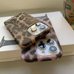 Custodia per telefono in PU con stampa leopardata e texture effetto pelle., For iPhone 15 Pro, For iPhone 15 Plus, For iPhone 15, For iPhone 14 Plus, For iPhone 14, For iPhone 14 Pro, For iPhone 14 Pro Max, For iPhone 13 Pro Max