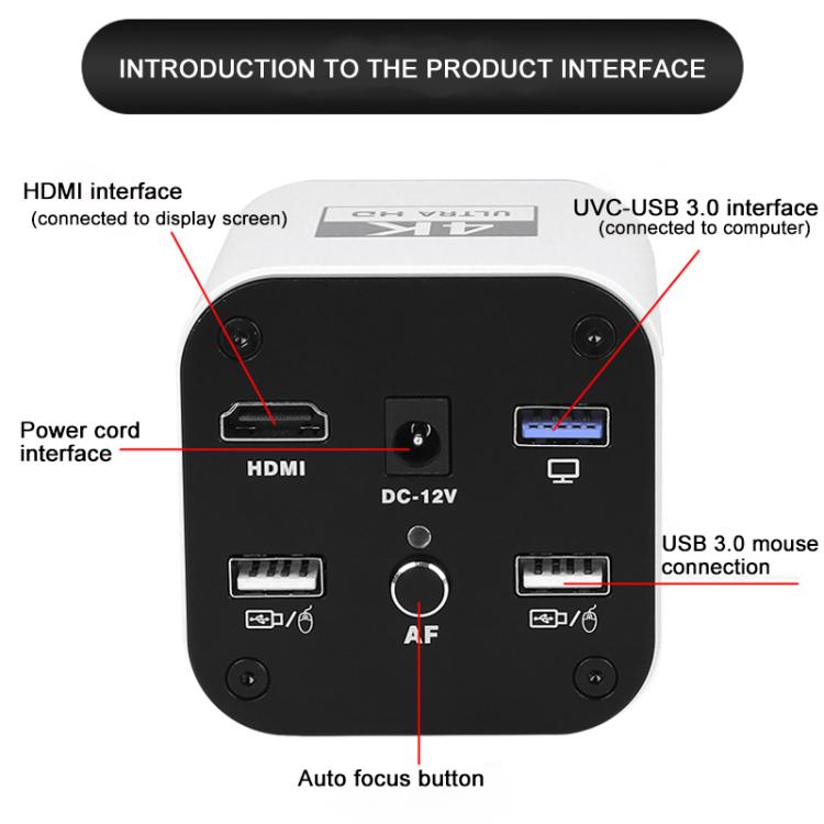 Telecamera per microscopio industriale TAIDA TD-4KAF con rilevamento dei bordi CCD a 60 fps e risoluzione 4K, EU Plug, UK Plug, US Plug