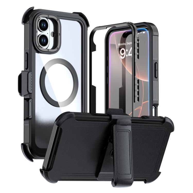Custodia magnetica per telefono in acrilico a copertura totale con clip posteriore., For iPhone 16 Plus, For iPhone 16, For iPhone 15 Pro Max