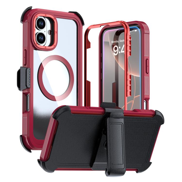 Custodia magnetica per telefono in acrilico a copertura totale con clip posteriore., For iPhone 16 Plus, For iPhone 16, For iPhone 15 Pro Max