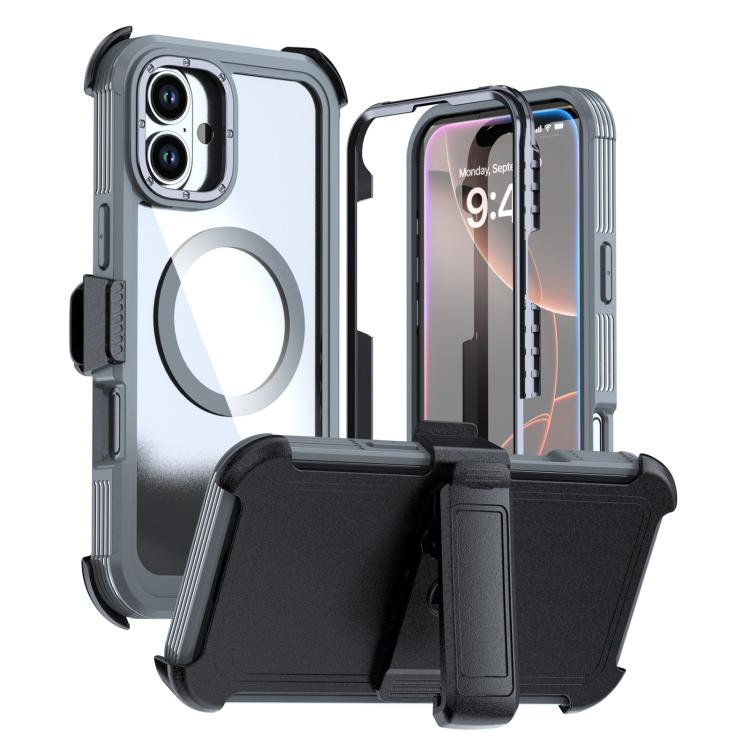 Custodia magnetica per telefono in acrilico a copertura totale con clip posteriore., For iPhone 16 Plus, For iPhone 16, For iPhone 15 Pro Max
