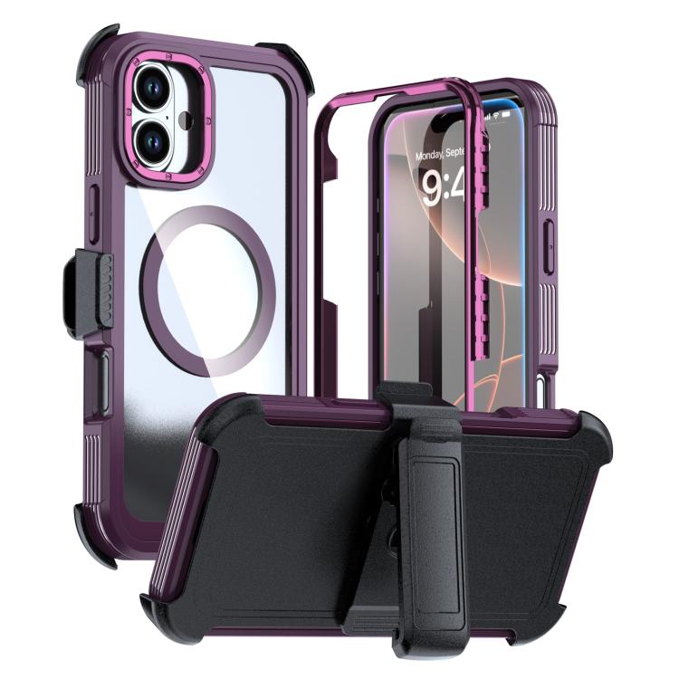 Custodia magnetica per telefono in acrilico a copertura totale con clip posteriore., For iPhone 16 Plus, For iPhone 16, For iPhone 15 Pro Max